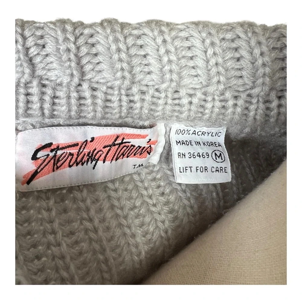 Vintage 80s Sterling Harris Gray Double-Breasted Ribbed Knit Cardigan Size M